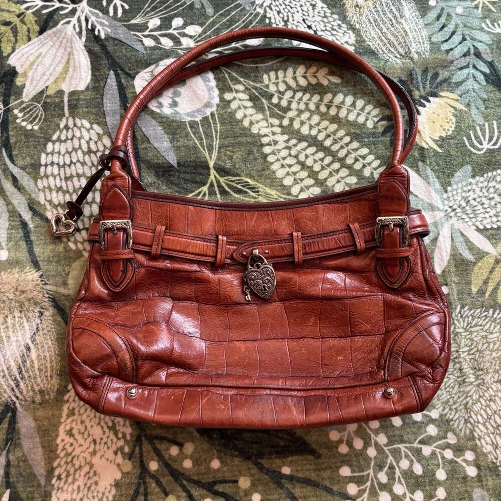 Brighton Cognac Croco-Embossed Leather Shoulder Bag with Heart Lock Detail